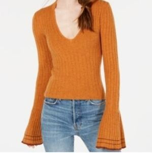 Free People May Morning Copper Ribbed Bell Sleeve Sweater Size XS